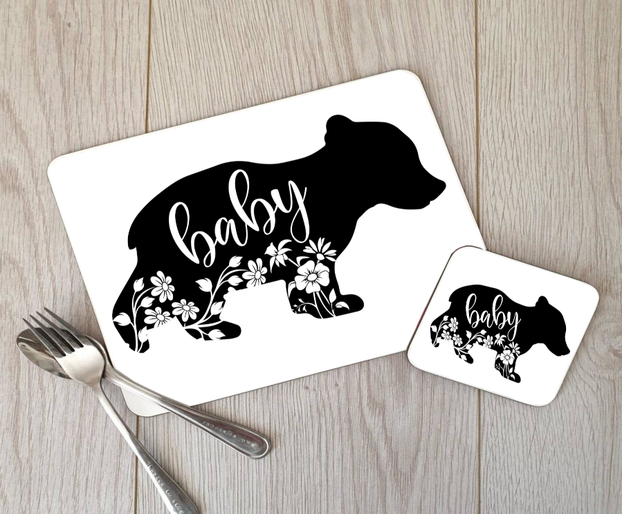 Baby Bear Hardboard Placemat and Coaster, Bear Table Setting